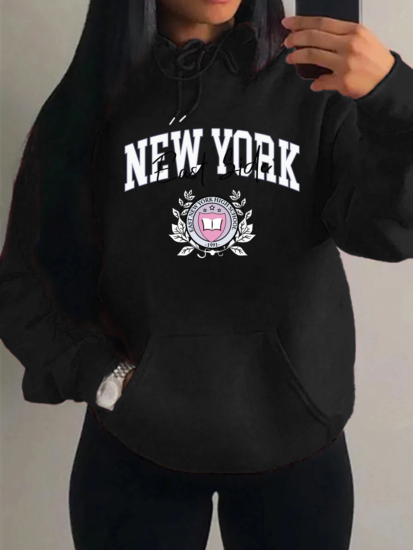 

Creative New York Letter Design Hoodies Women Fashion Casual Hoody Casual Fleece Streetwear Loose Hip Hop Pullover For Female