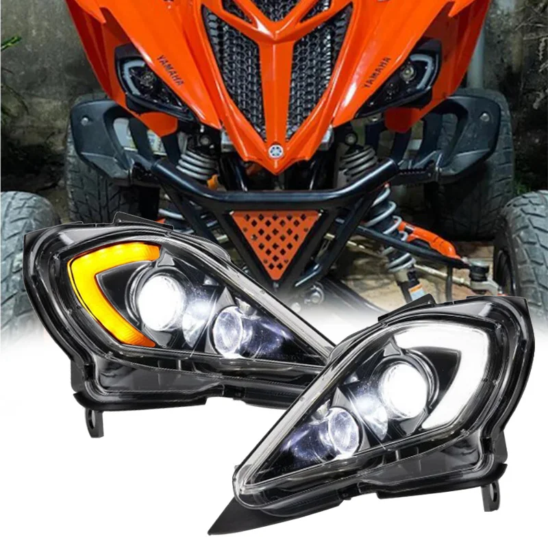 Pair DRL Headlights for Yamaha Raptor 700 700R YFZ450 YFZ450R YFZ450X Wolverine 450 350 H4 Headlamp