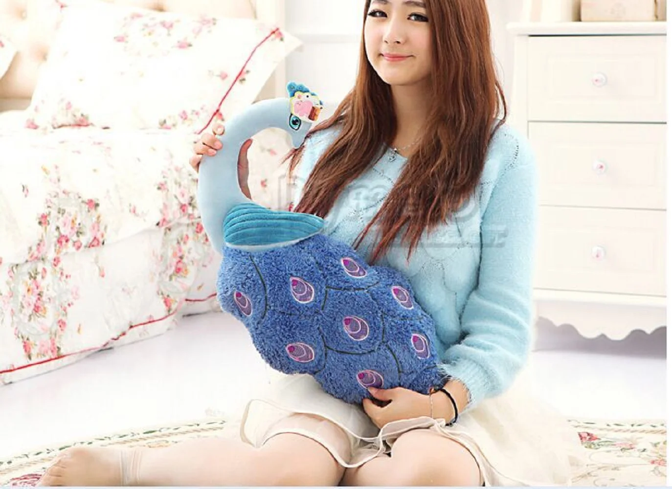 

new creative plush blue peacock toy lovely beautiful peacock pillow doll gift about 60cm