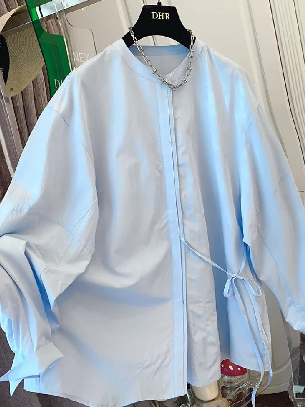 

plus Size Women's Long Sleeve Shirt Casual Thin round Neck Pure Color Spring Summer Lightweight Sun Protection Casual Shirt