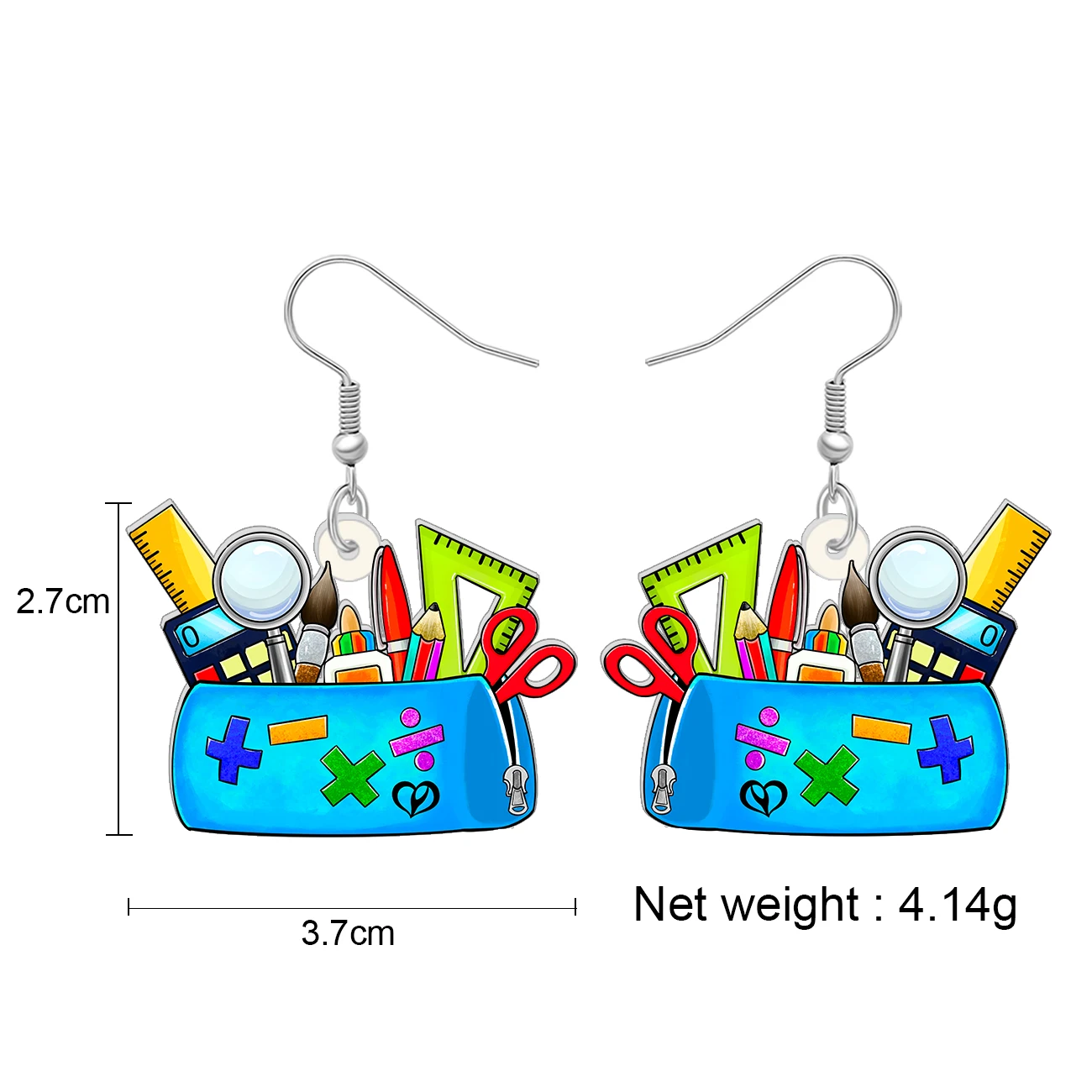 BONSNY Acrylic Funny Blue Stationery Pencil Case Sets Drop Dangle Earrings for Women Girls Teacher Back to School Charms Gifts