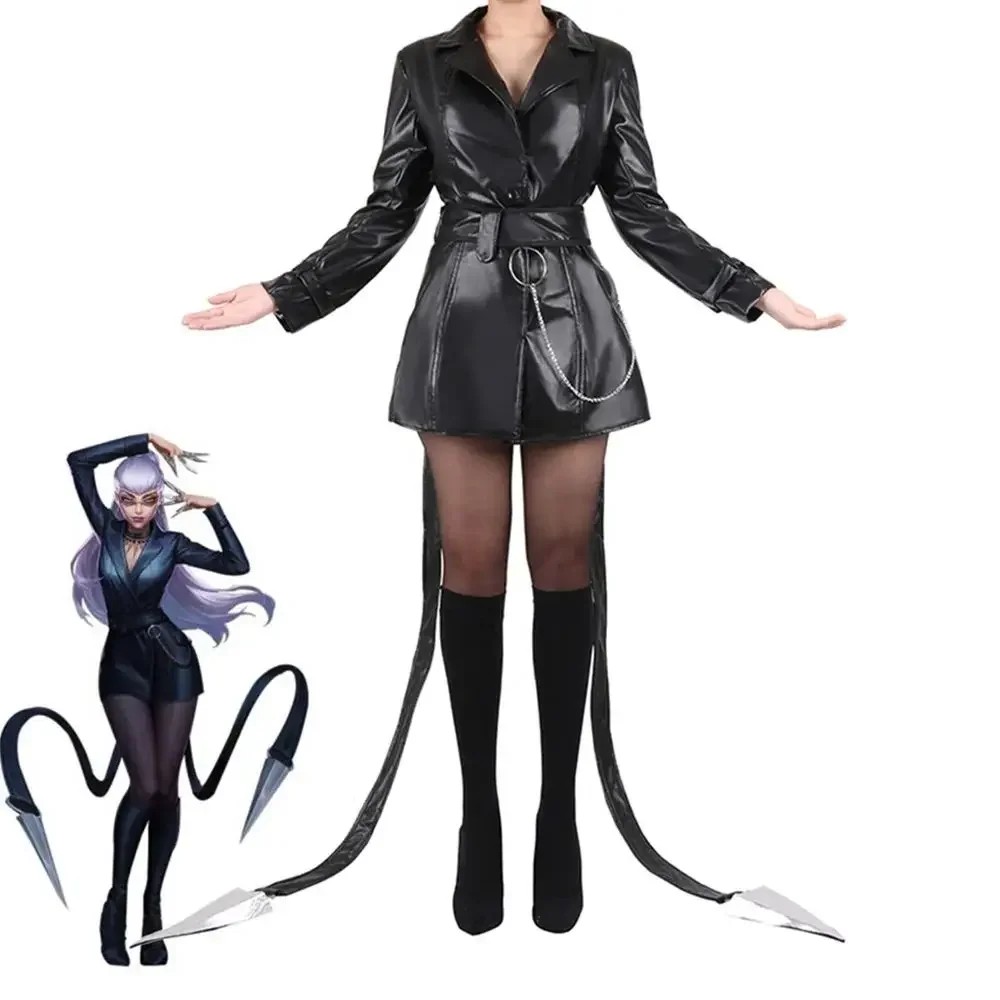 CosplayKDA Girl Group The Baddest Agony's Embrace Evelynn Leather Jacket Uniform Dress Outfit Games Cosplay Costumes Wigs and pa