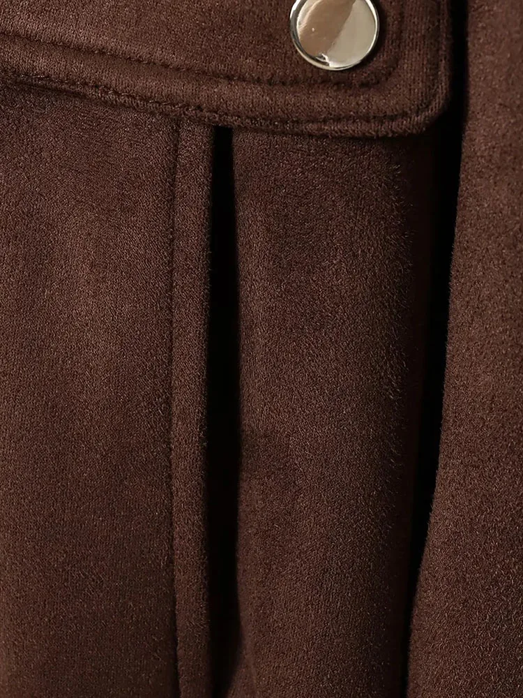 سترات نسائية كلاسيكية لخريف 2025 بجيوب كبيرة من جلد الغزال وياقة واقفة وأكمام طويلة معاطف نسائية كبيرة الحجم ملابس خروج للسيدات #5