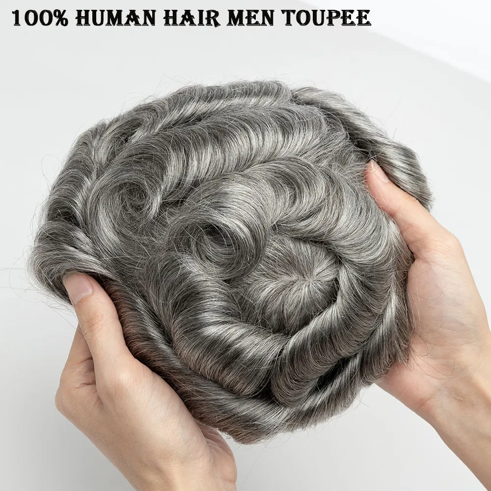 8x10 Full PU Toupee for Men Human Hair Piece Durable Thin Skin Hair Replacement System Mens Toupee Prosthesis Hair Units Wig