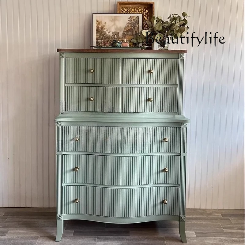 

French retro solid wood small apartment villa bedroom storage American home living room decoration designer