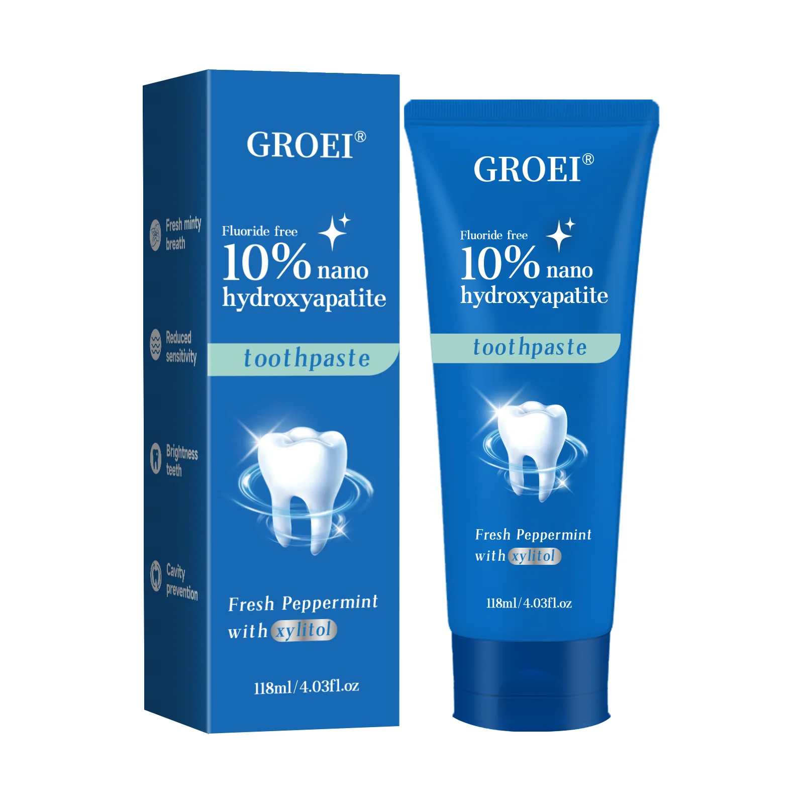 

GROEI 10% Nano Hydroxyapatite Toothpaste 118ml - Fluoride Free, Enamel Repair, Fresh Mint, Anti-Cavity, Natural Whitening