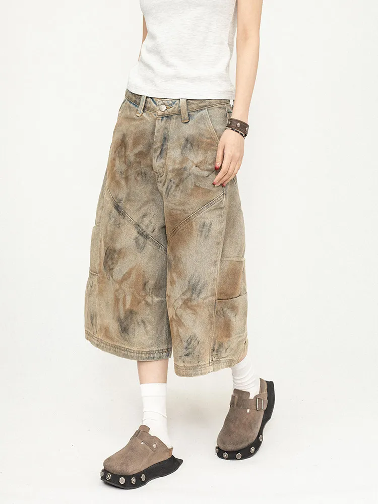 Women Cargo Jeans for Jeans Y2K 2000s Ripped Denim Calf-Length Pants Japanese American Retro Cyber Punk Harajuku Short