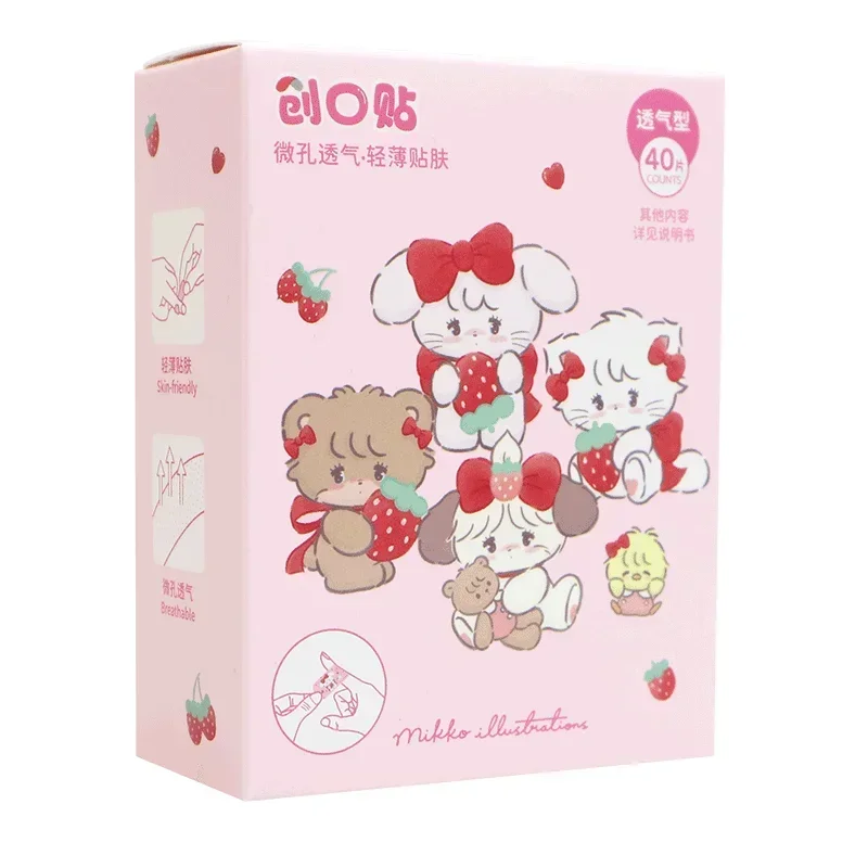 MINISO-Band-Aid impermeável, Ursinhos Carinhosos Mikko Kawaii, Band-Aid Microporoso Respirável Bonito, Anime Sanrio Coração Feminino, 40pcs