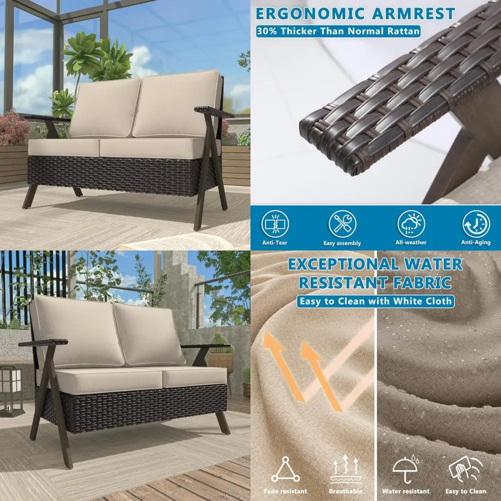 

"All-Weather Wicker 2-Seat Sofa with Cushions for Outdoor Patio and Porch"