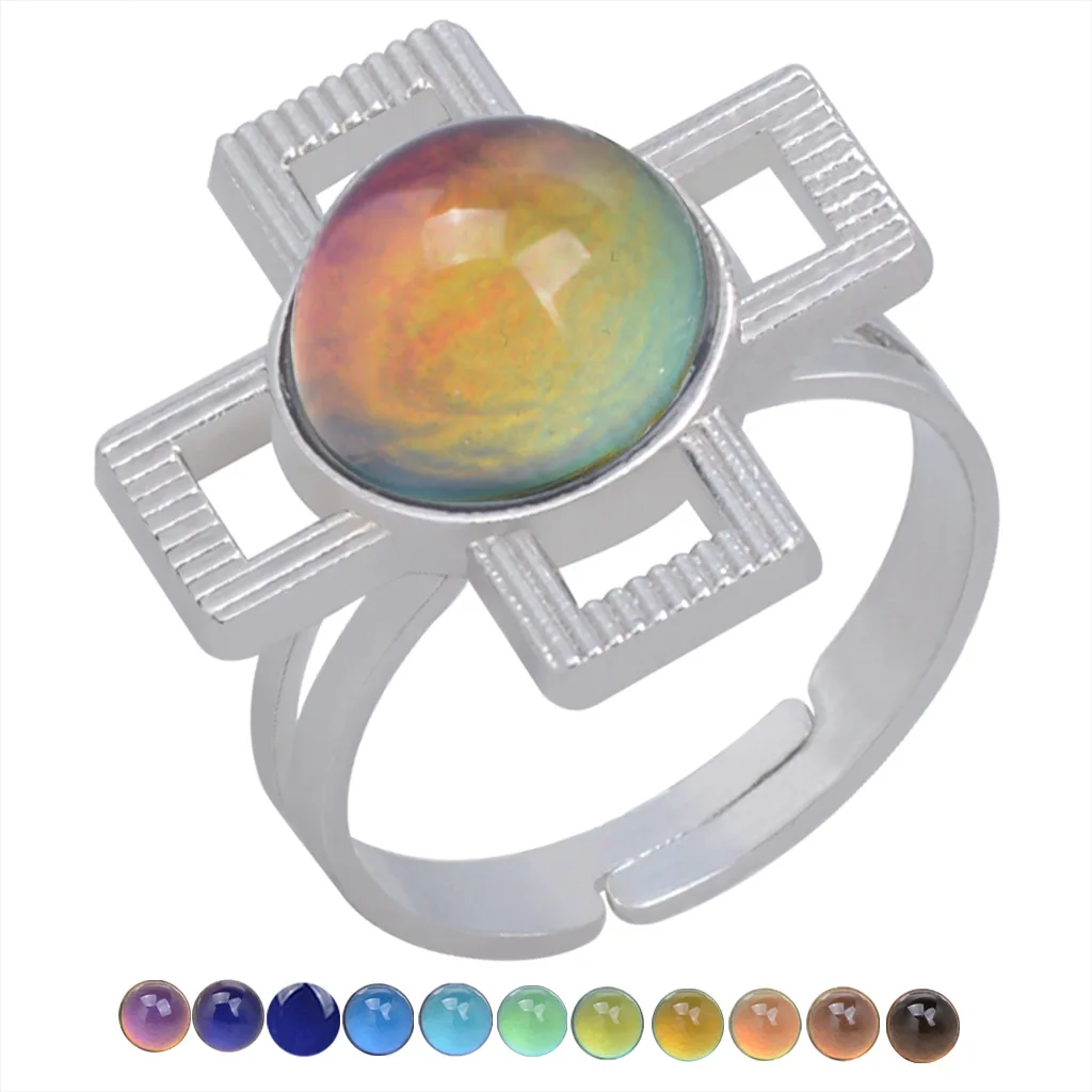 Change Mood Exaggeration Ring Open Retro Gem Emotion Feeling Ring Temperature Control Gems Color Changing Rings Trend Women