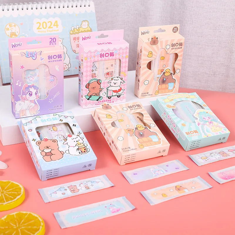 20 ชิ้นน่ารักการ์ตูน Capybara ลูกสุนัขเด็กผ้าพันคอ Breathable กันน้ําในครัวเรือนพลาสเตอร์เด็กแผล Hemostatic Dressing Patch
