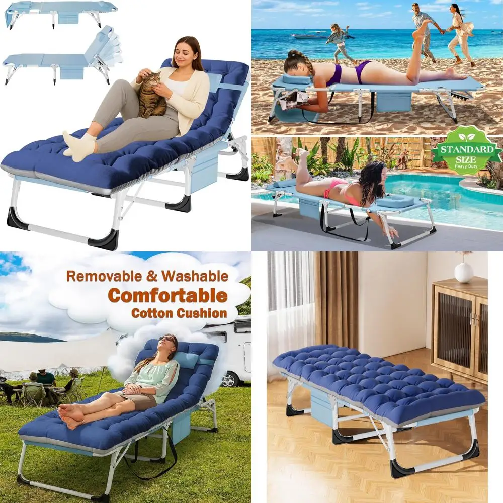 كرسي صالة خارجي عالي التحمل قابل للطي بسعة 500 رطل، قابل للتعديل ومحمول للاستخدام في الفناء #1