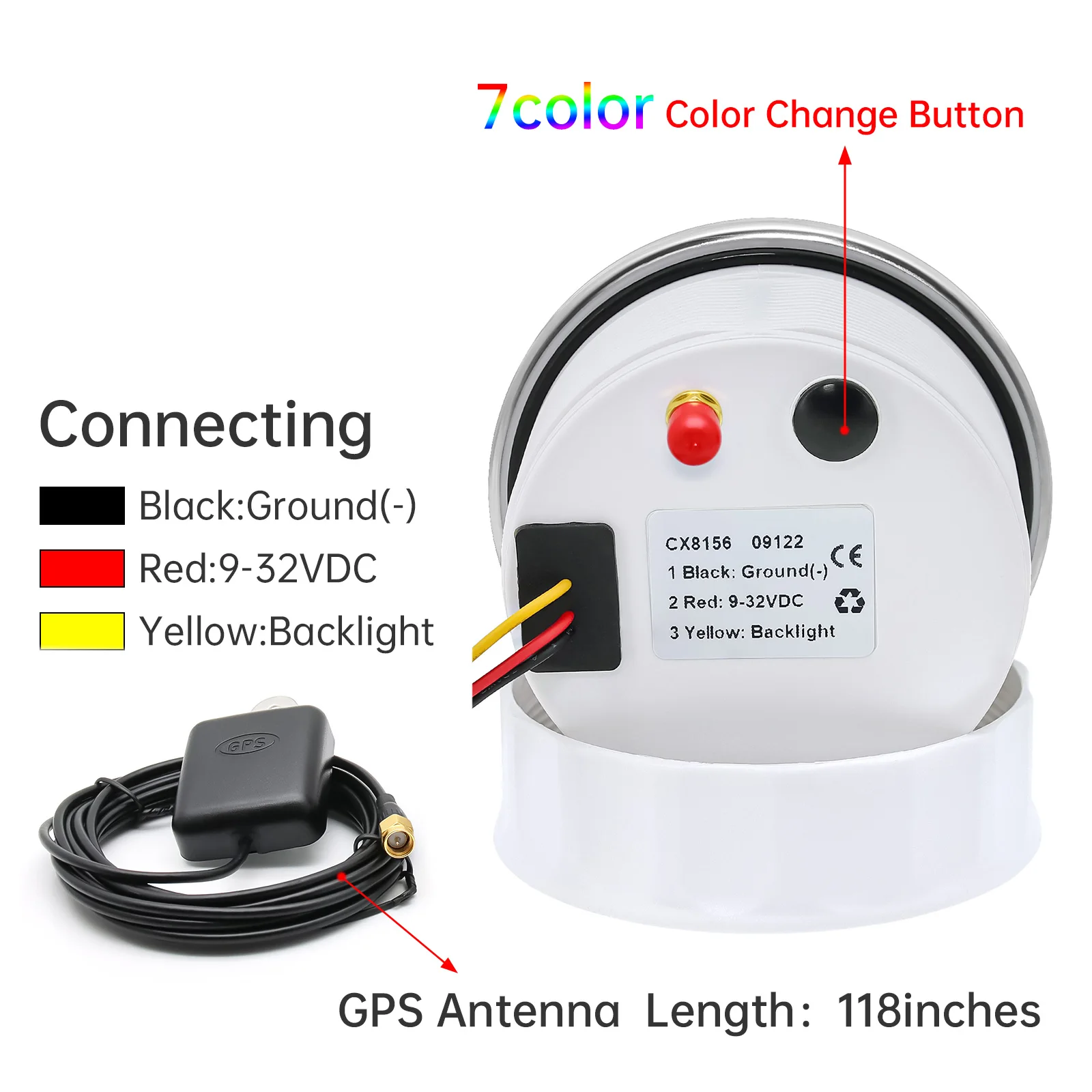 Pengukur Speedometer GPS Tahan Air IP67 85MM 7 Warna Lampu Latar 0 ~ 120KMH Pengukur Kecepatan Motor Mobil Perahu dengan Antena GPS 12V24V