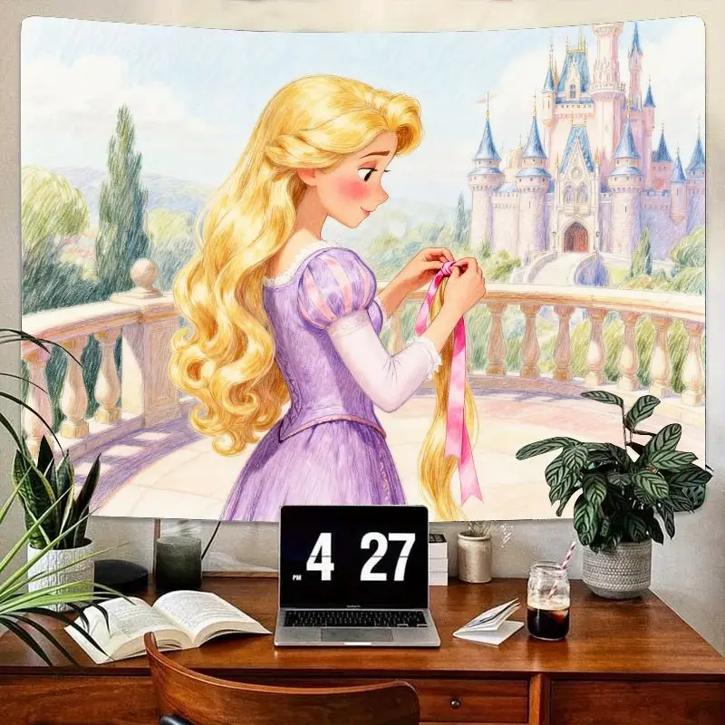 

1 шт., очаровательный гобелен принцессы Рапунцель с золотыми волосами, современное настенное искусство из полиэстера, декор для спальни, гостиной, подарок для девочек и фанатов.