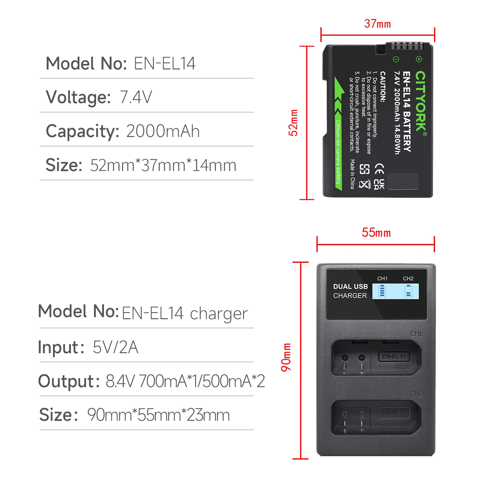 2000mAh EnEl14 For Nikon EN-EL14 Battery With LCS 2-Slots Battery Charger Battery For Nikon P7000 P7100 P7800 P7700 D5500 D5600