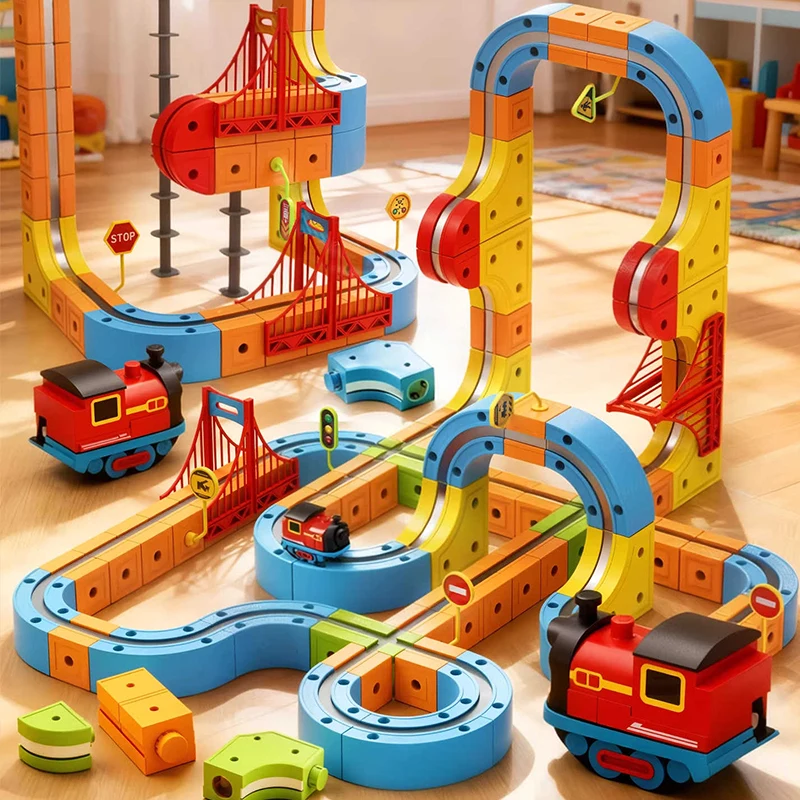 Magnetic Electric Train Set Magic Track Car DIY Cube Toy Creative Educational Model Rail Cars Toy Gifts for Children Boys 3 Year