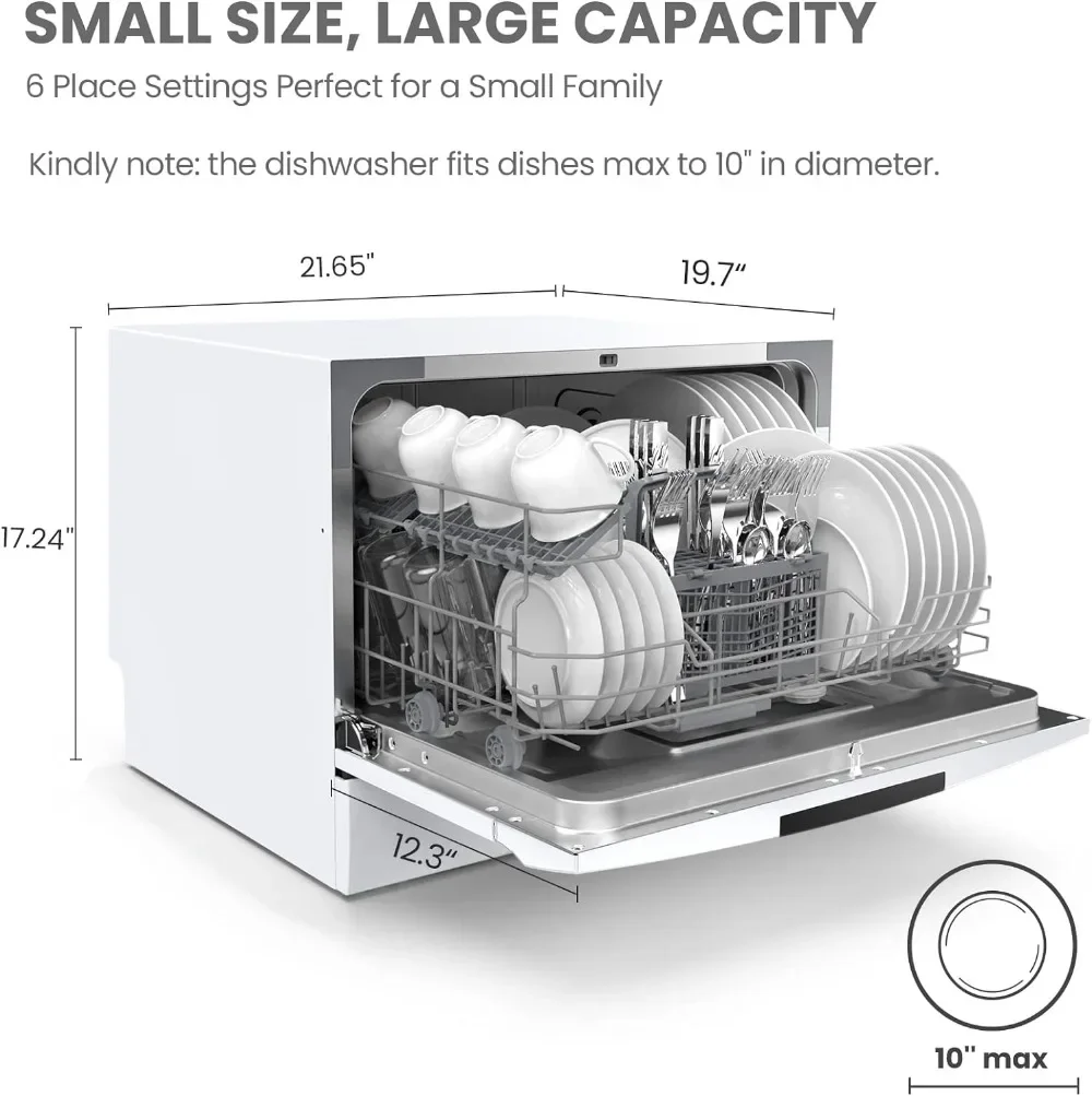 Portable Mini Dishwasher, Energy Star, Countertop, 6 Place Settings, with 8 Washing Programs, Speed, Baby-Care