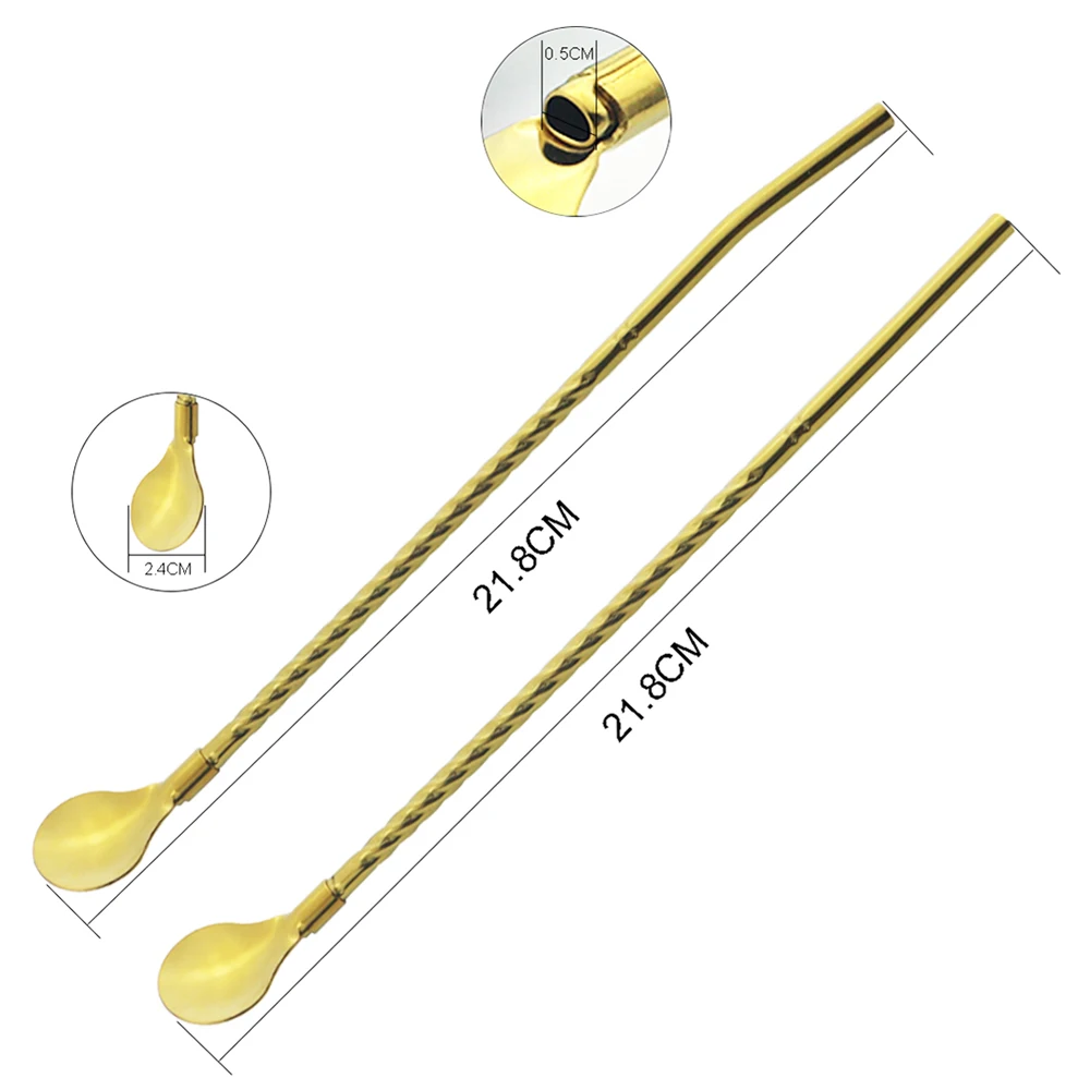 4/8Pcs 304 Stainless Steel Straw Spoon Set Reusable Metal Straw with Brush Mixing Stirring Straw for Smoothie Drinking Accessory