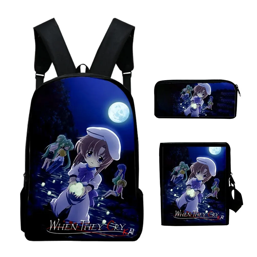 Harajuku School Backpack with 3D Printing, Three Piece Set, Laptop Bag, Shoulder Bag, Case