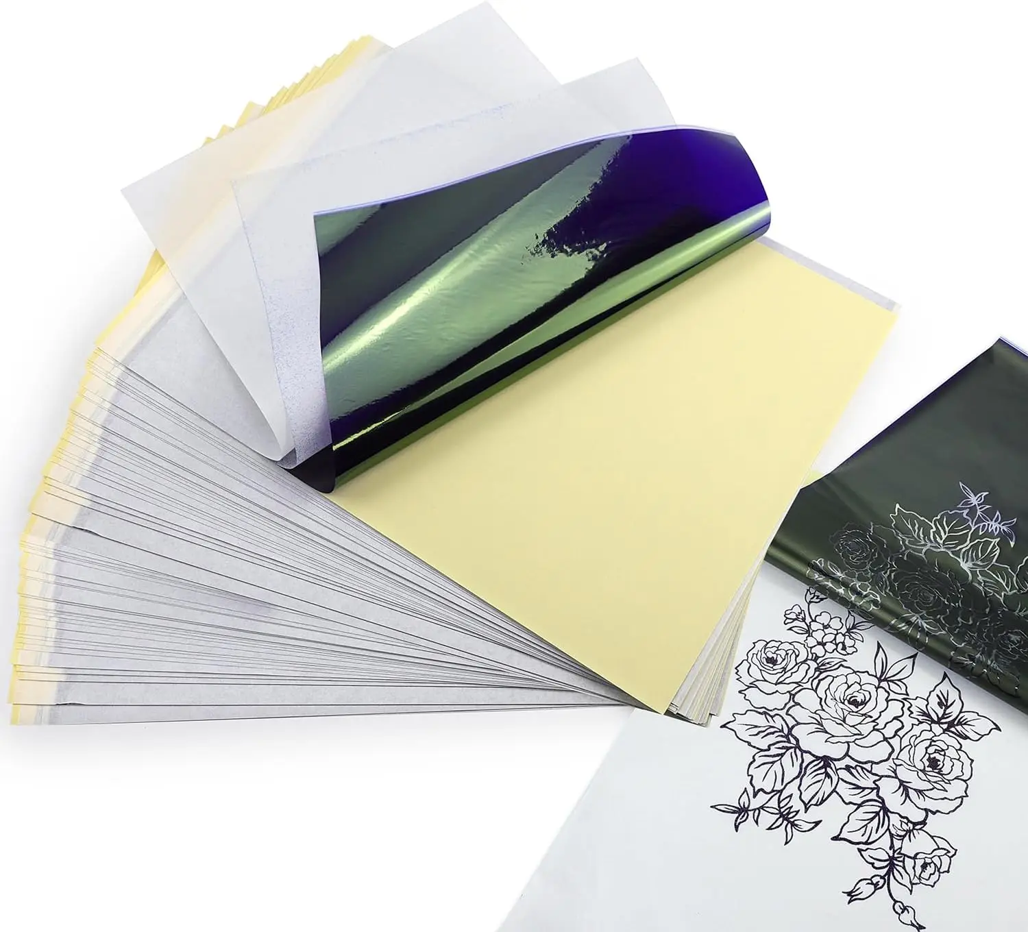 

100 Sheets Tattoo Transfer Paper A4 Size - 4 Layer Thermal Stencil Paper for Professional Tattoo Artists & Beginners, Compatible