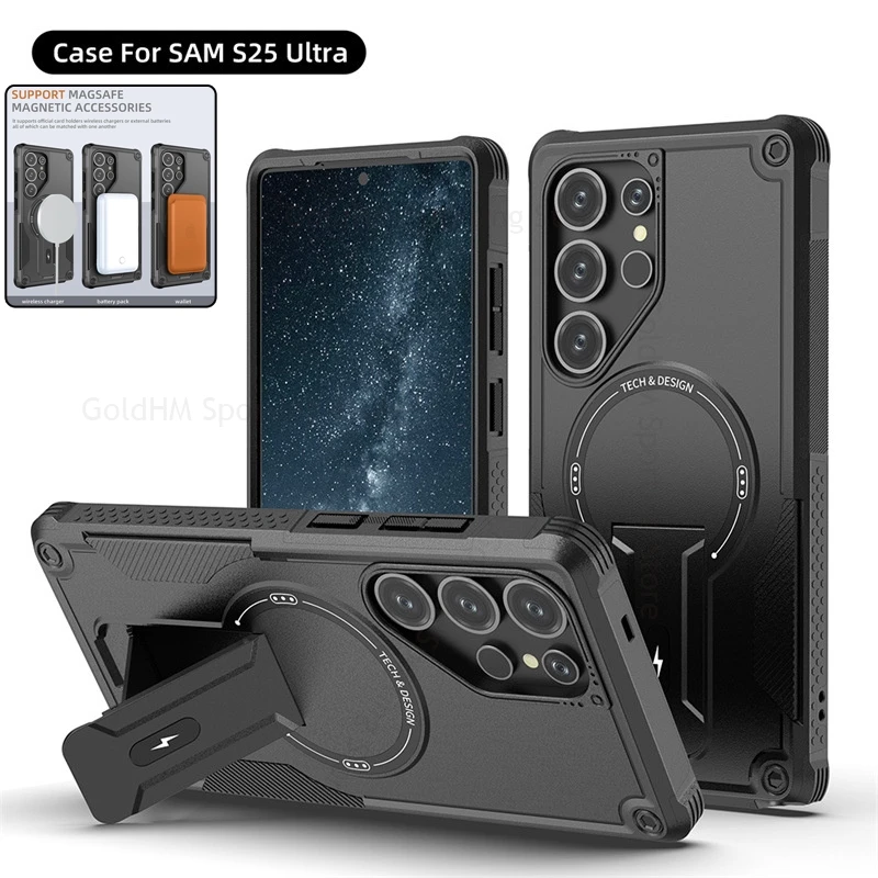 

Беспроводная зарядка для Magsafe Armor Case для Samsung S25 Edge Heavy Duty с магнитной подставкой для Galaxy S25 Ultra S24 Plus