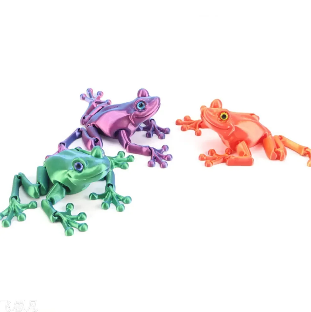 

3D Printed Mini Frog Figurine – Cute Room Decor & Kids Gift Multi-joint Movable with Glitter Eyes