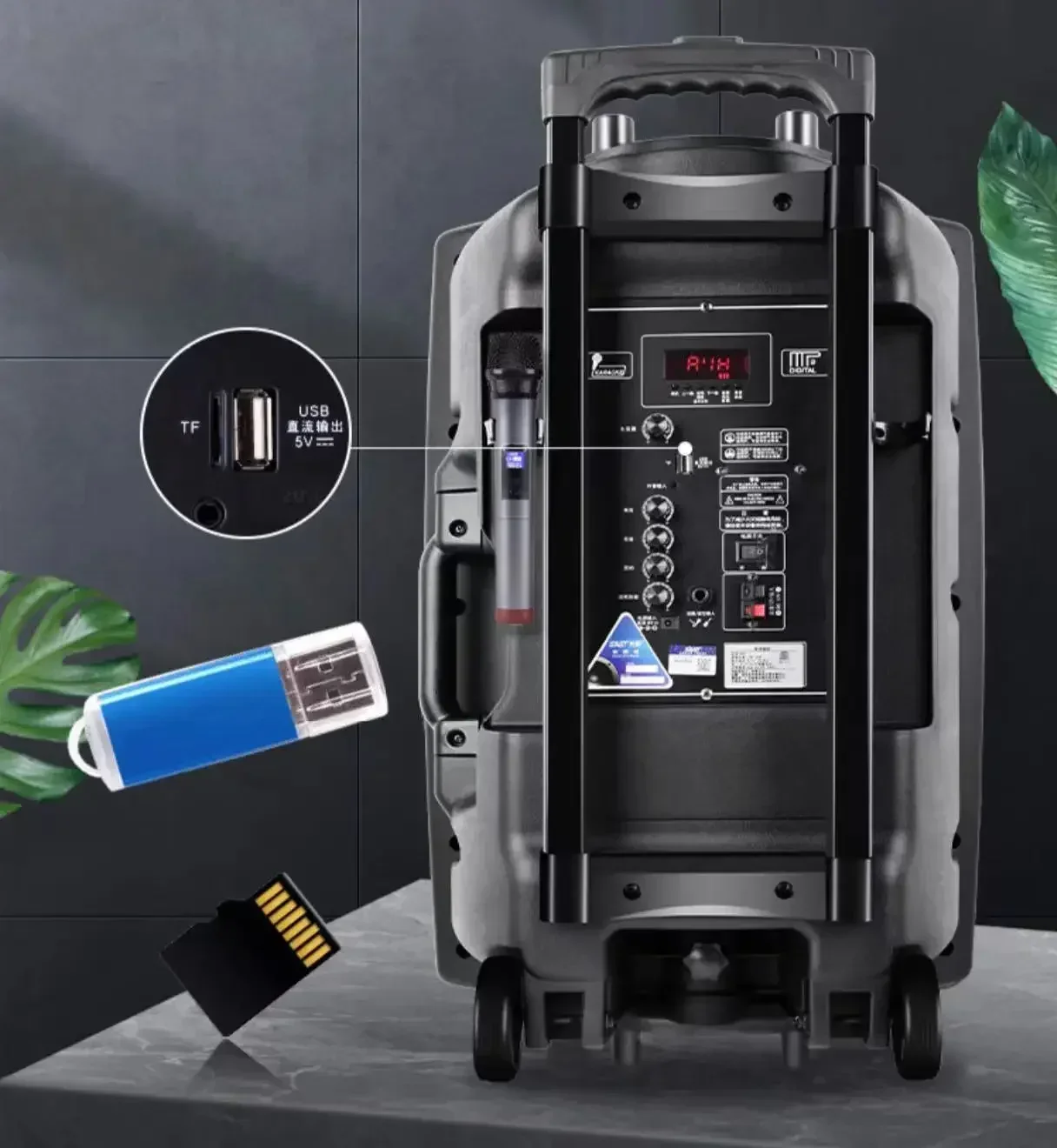 مضخم صوت عمود مكبر صوت بلوتوث ، K Song Boombox ، في الهواء الطلق ، مربع الصوت الرقص ، ميكروفون لاسلكي ، TF ، AUX ، قرص U ، 15 "، W