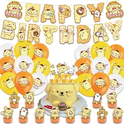 Hot Sanrio series Pom Purin Birthday Party dinnerware Banner Cake Disposable Hanging Flag Pom Purin Balloons Birthday Decoration