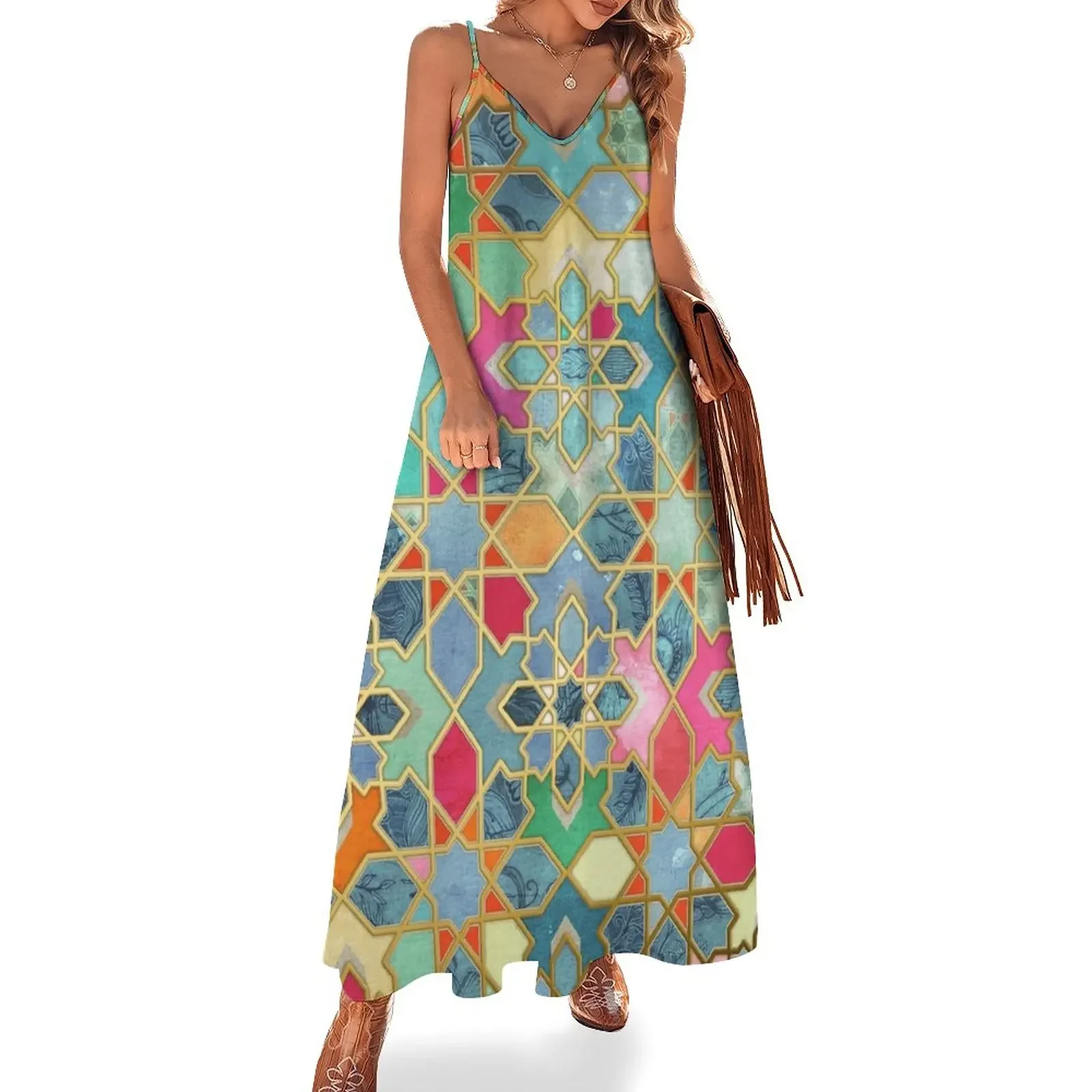 

Gilt & Glory - Colorful Moroccan Mosaic Sleeveless Dress clothes for woman women's dresses luxury Dress