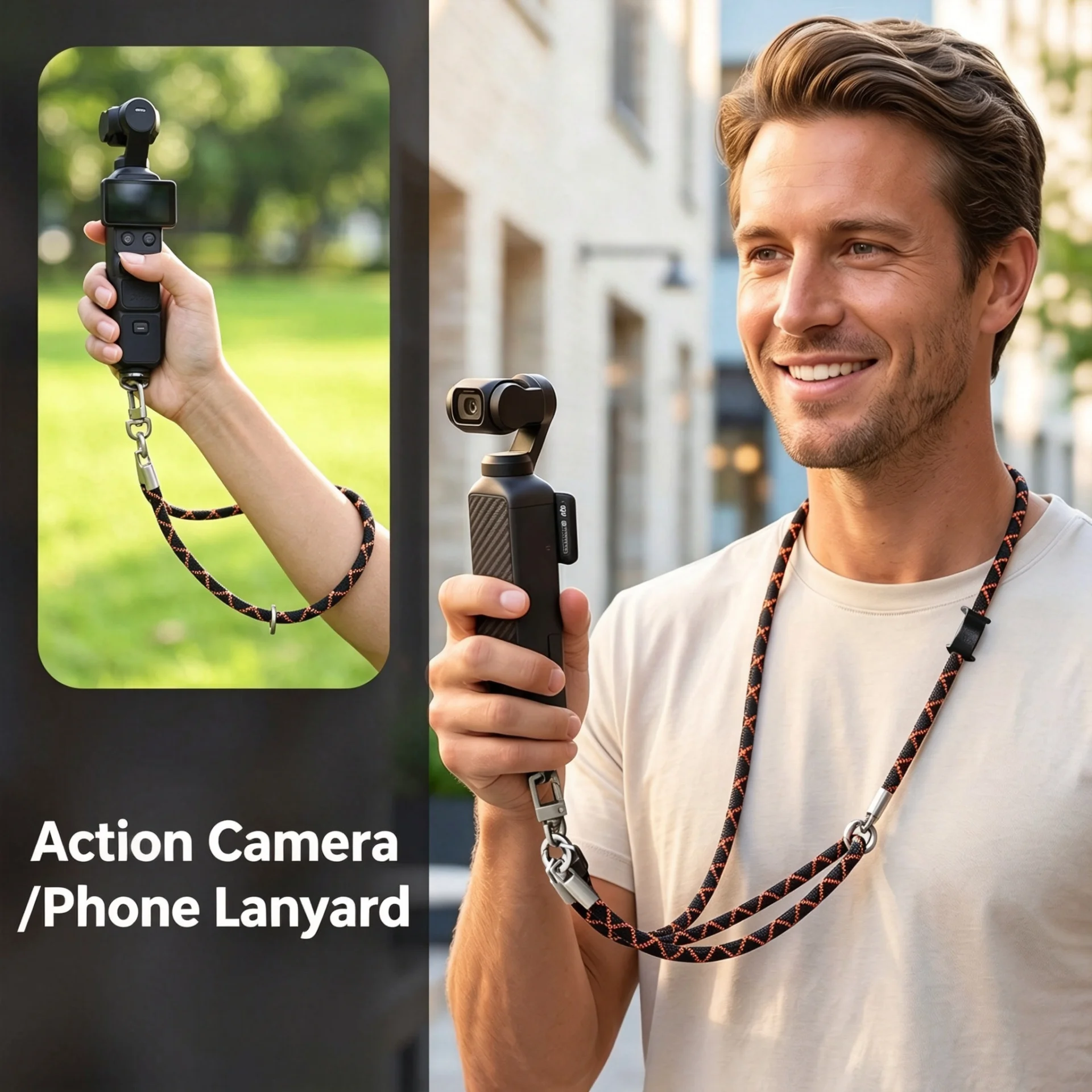 Universal Anti‑Lost Adjustable Camera Wrist Neck Strap with 1/4 Inch Screw Lanyard for DJI Pocket Insta360 GoPro Hero13 12 11 10