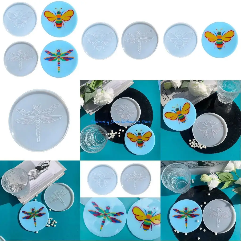 

573B Ручная работа Пчела Стрекоза Поднос для подноса Форма для эпоксидной смолы Силиконовая форма для сервировочной тарелки
