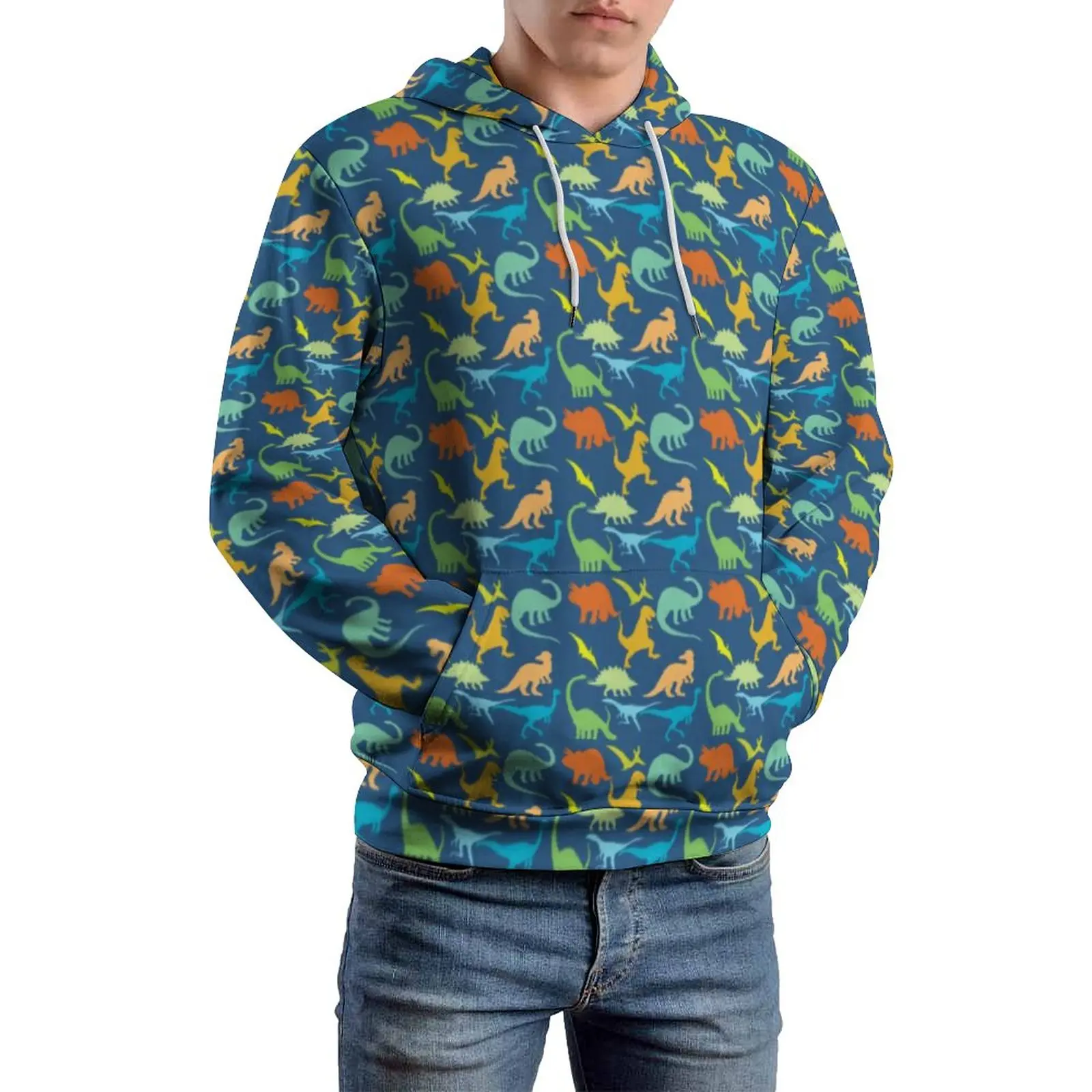 

Animal Silhouette Loose Hoodies Colorful Dinosaurs Y2k Hoodie Man Long Sleeve Oversized Casual Custom Clothes