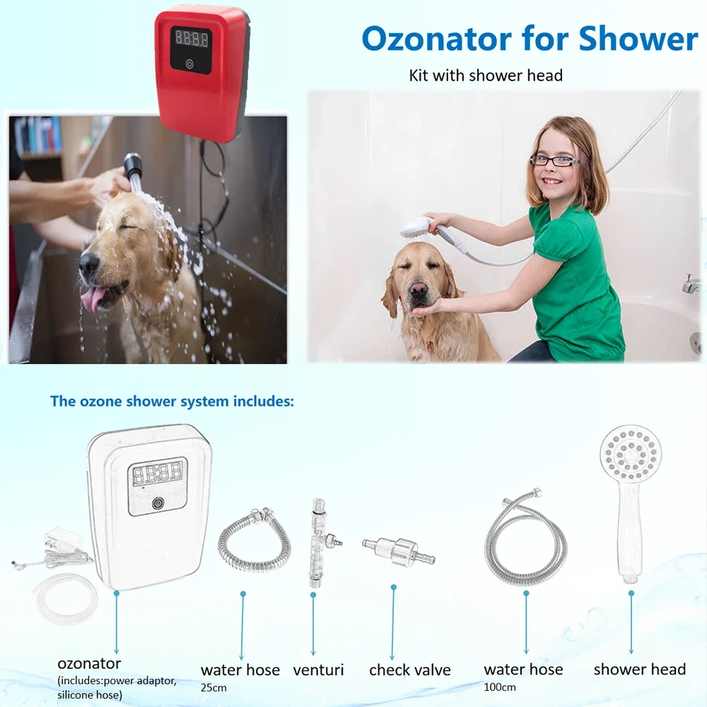 O3 generator shower therapy dog grooming odor removal shower kit bathtub ozone pet bath ozonator for dogs