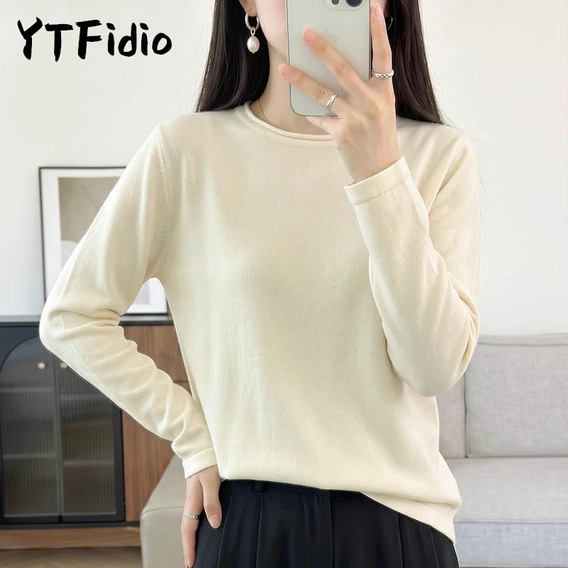YTFidio 100% Cotton O-neck Women Rolled Edge Solid Pullover Luxury Designer Clothing Woman Plus Size Clearance Sale 544
