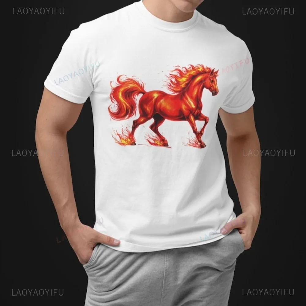 Lunar New Year 2026 Horse Graphic T Shirt Vintage Chinese Style Casual Fashion Loose Women Tshirt Hip Hop Punk Man Clothing