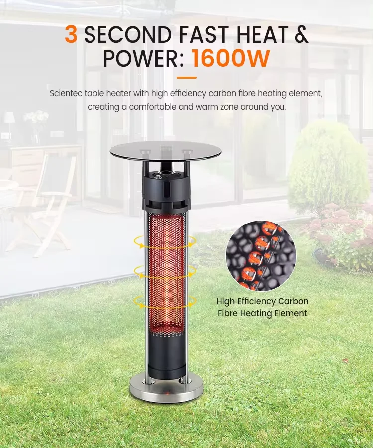 Scientec Electric Infrared Decorative Outdoor Table Heater With Tempered Glass Top