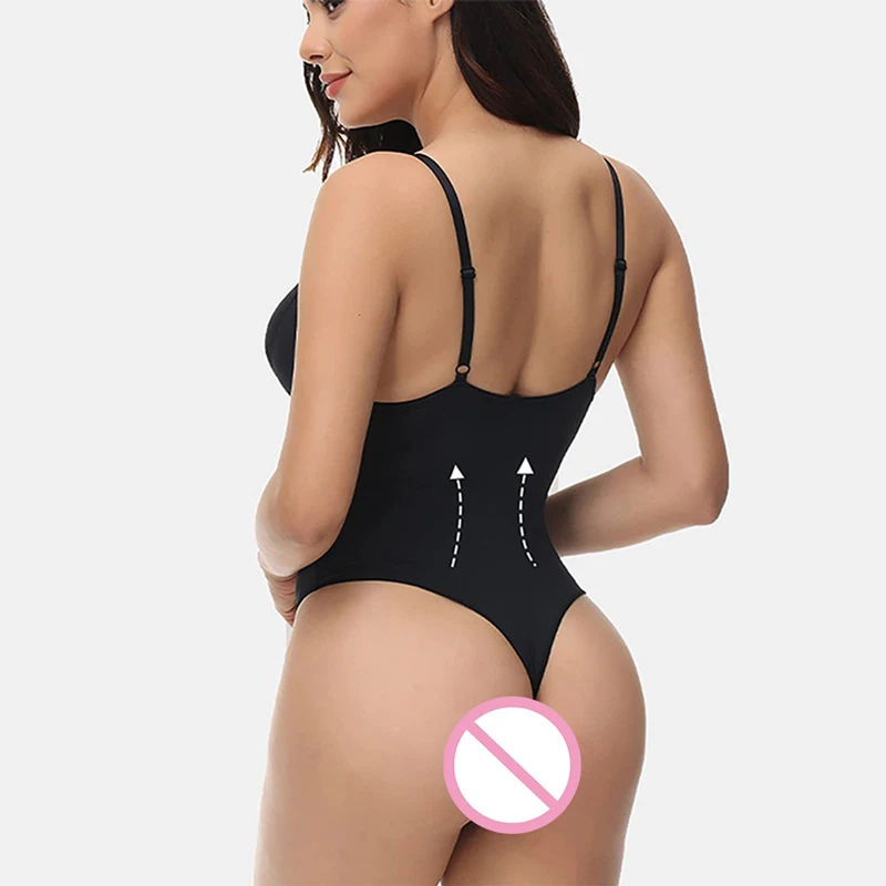 V Neck Shapewear for Women Tummy Control Bodysuit Thong Seamless Body Shaper Backless Sling Push Up Chest Corset Slimming Fajas