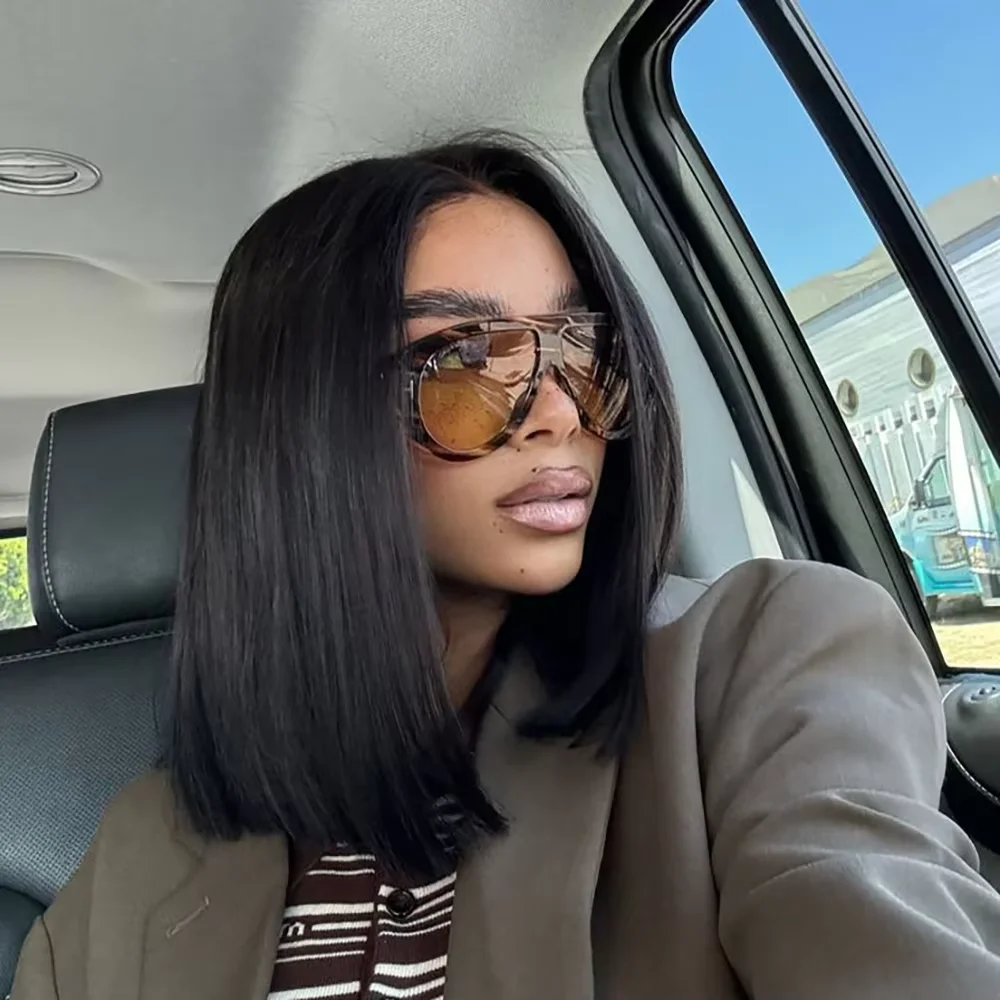 

220 Density Natural Black Straight Short Bob Wig Human Hair 13x4 Transparent Lace Front Wigs Bone Straight Short Human Hair Wigs