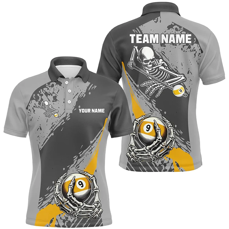 Skull 3D Printed Fun Billiards Polo Shirt For Men Customized Name Team Uniform Summer Sports Loose Short Sleeve Tops T-Shirts