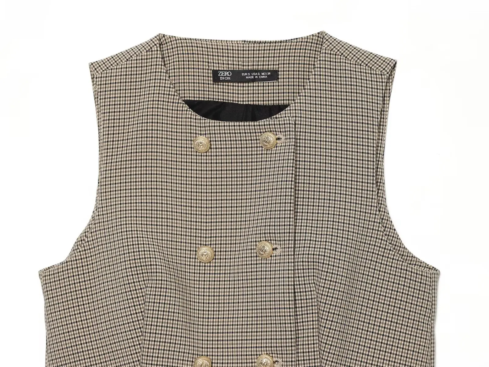 BSAY 2026 Vintage Büro-Damenanzug mit kariertem, doppelreihigem, kurz geschnittenem Gilet und hochtaillierter, weit geschnittener Hose mit Gürtel. – Detail 12
