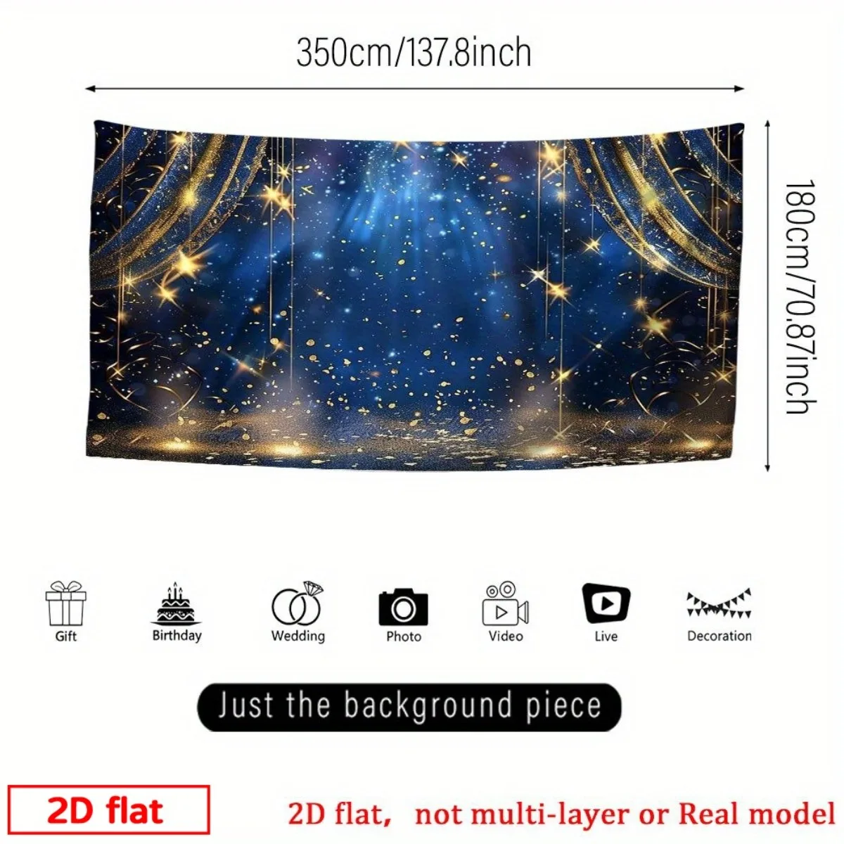 Deep Space Galaxy Tapestry Wall Hanging Decoration Blue Gold Starry Night Cosmic Glitter Luxury Home Party Backdrop