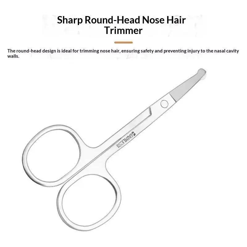 Round Tip Nose Hair Scissors Stainless Steel Safe Manual Trimming Scissors For Nose Hair Eyebrow Facial Hair Home Grooming Use