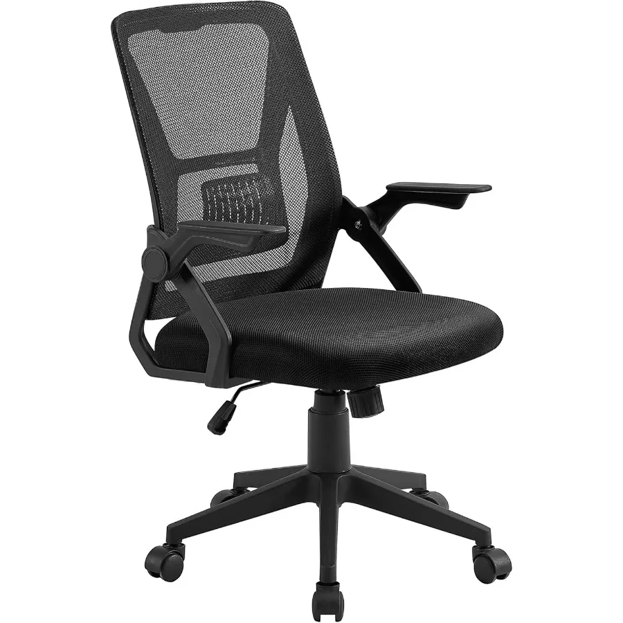 

Office chair with adjustable armrests and mesh lumbar support, suitable for computer work, glossy black.