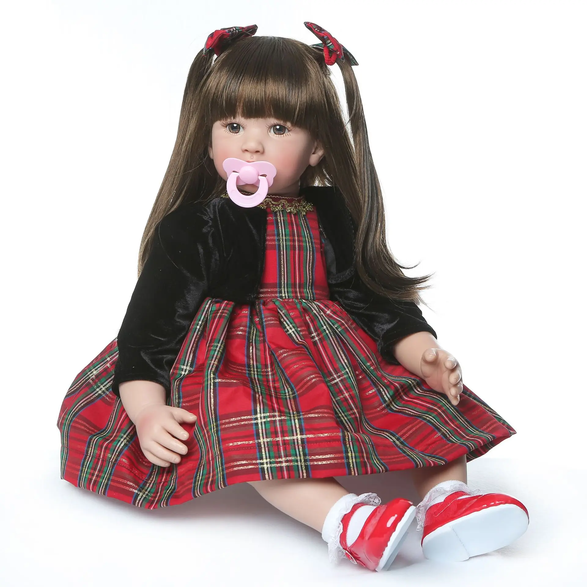 

Reborn Toddler Dolls 24 inch 60cm Soft Silicone Vinyl Realistic Reborn Dolls Girls with Long Hair