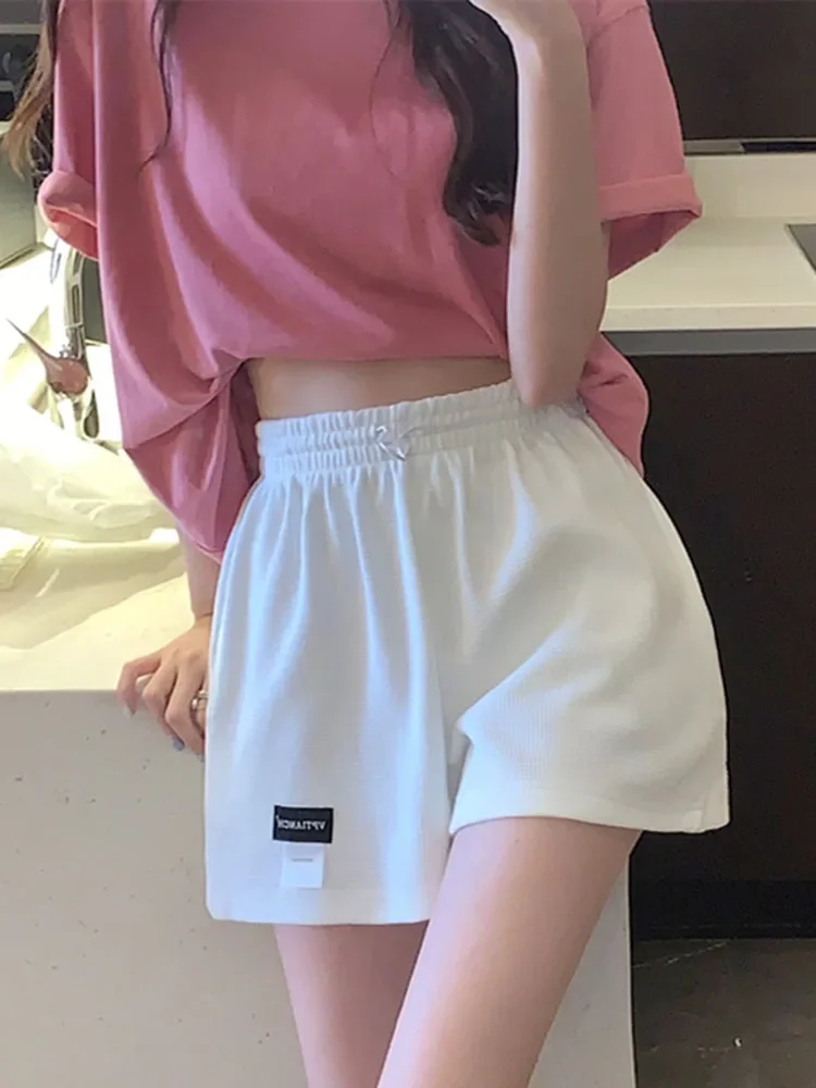 

White casual shorts women's 2024 summer thin style drawstring large size design sense thin wide leg sweatpants pants y2k