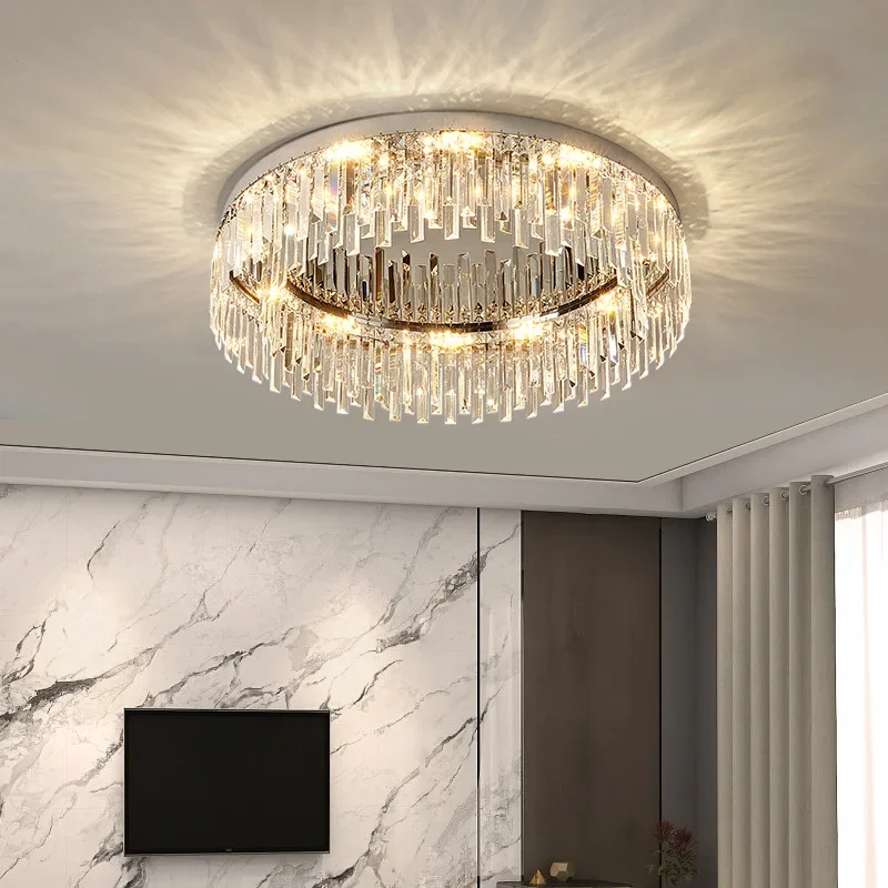 Round Light Luxury Crystal Ceiling Lamp Modern Minimalist Living Room Decoration Bedroom Whole House Indoor Lighting For Home