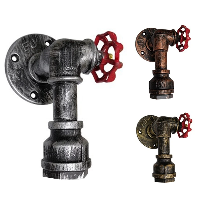 Vintage Water Pipe Wall Lamp Faucet Shape Steam Punk Loft Industrial Iron Rust Retro Home Bar Decors