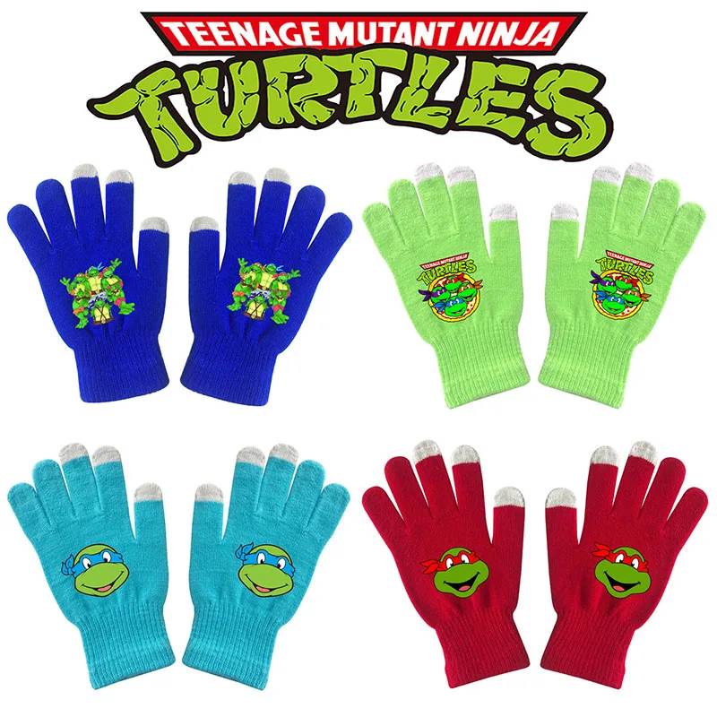 Teenage Mutant Ninja Turtles Kid Gloves Winter Warm Leo Raph Knit Mittens Touch Screen Cute Girl Boy Five-finger Glove Xmas Gift