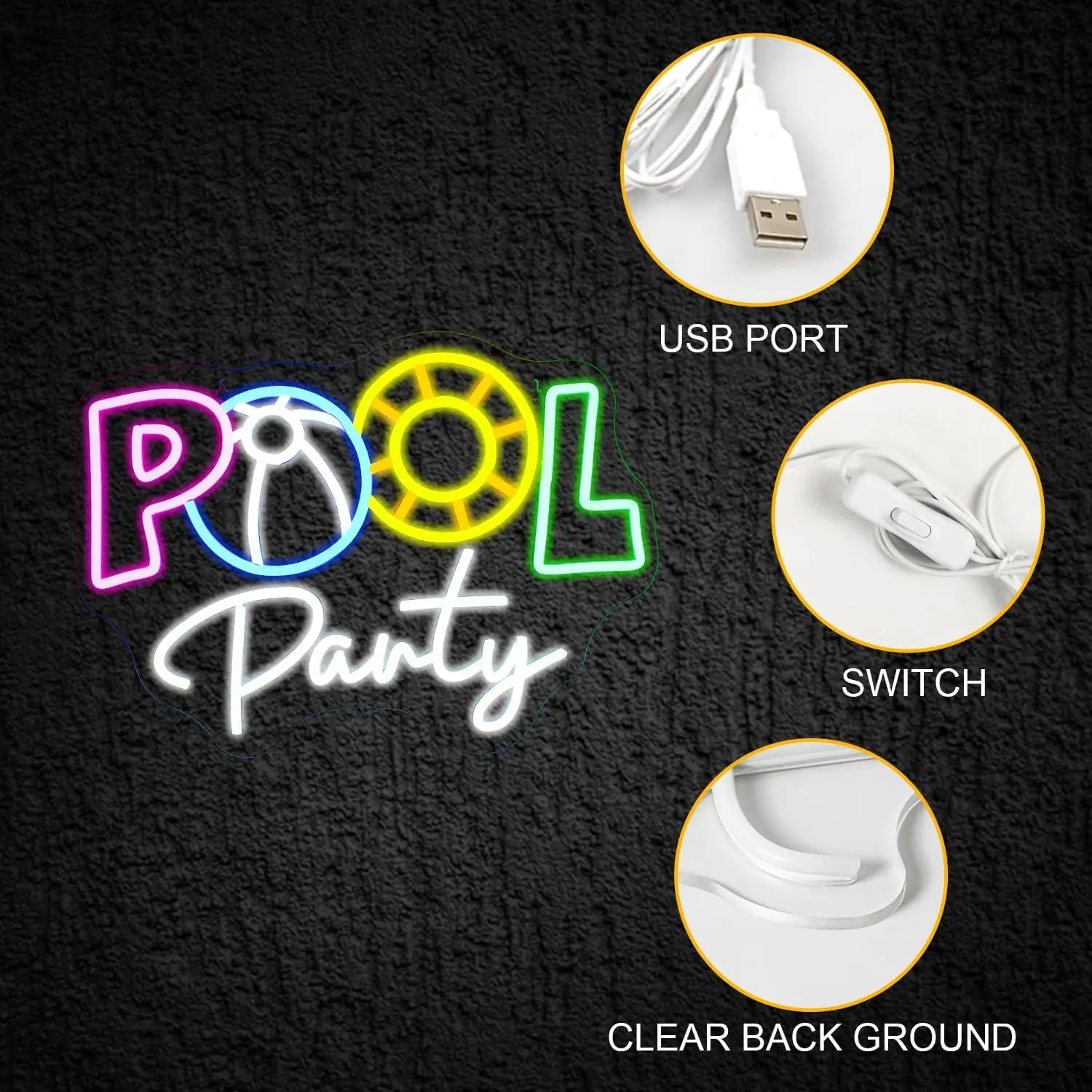 Imagem -04 - Led Neon Sign For Room Wall Decor Pool Party Usb Powered Acrílico para Piscina Decoração de Festa de Aniversário Quarto Art Logo Decor