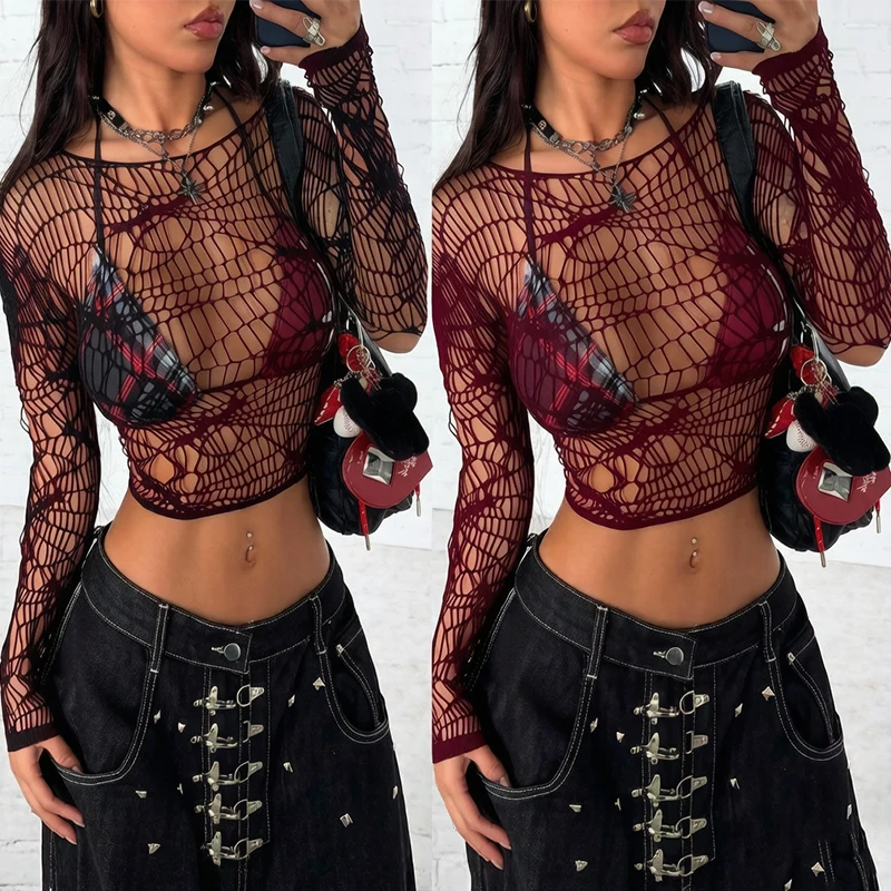 Women'S Fashion Tops - Women Top Long Sleeves See Through